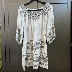 Blue Tassel Grey 100% Silk Embroidered Tunic Top